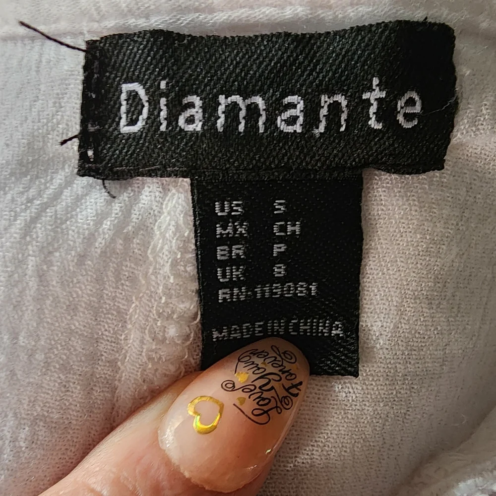 Diamante White Boho Shirt Size Small - Picture 3 of 3